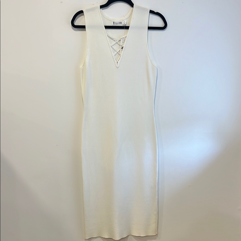 7th Avenue White Sheath Midi Dress V-Neck Sleeveless Cocktail